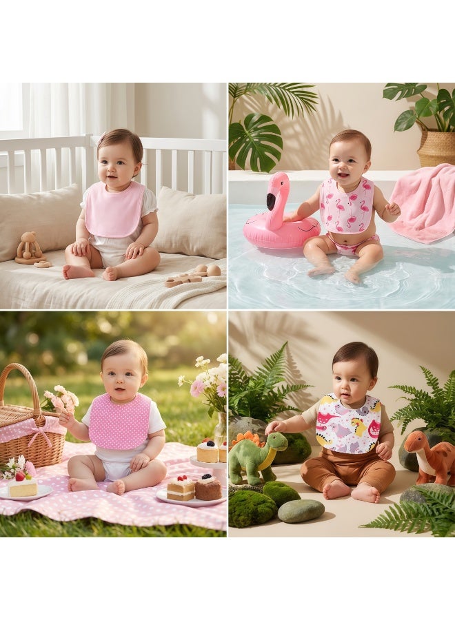 RooRound Baby Bibs 4 Pack - Soft & Absorbent 100% Cotton Adjustable Bibs for Newborn, Infant & Toddlers: Drooling, Teething, Feeding, Stain-Resistant A-Class Safe Neutral (Pink) - Image 4